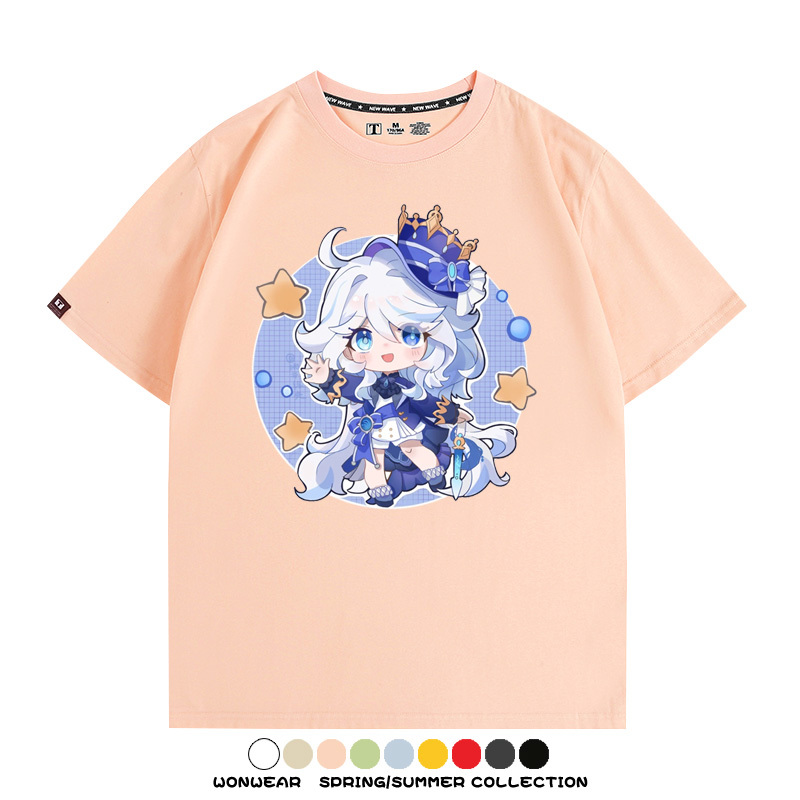原神遊戲水神芙寧娜芙卡洛斯Q版可愛周邊短袖夏季純棉男潮T恤百搭