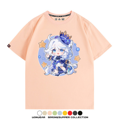 原神遊戲水神芙寧娜芙卡洛斯Q版可愛周邊短袖夏季純棉男潮T恤百搭