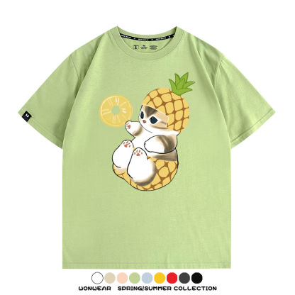 菠蘿貓福珊迪二次元情侶裝t恤衫聯名純棉圓領短袖上衣服卡通喵半袖男