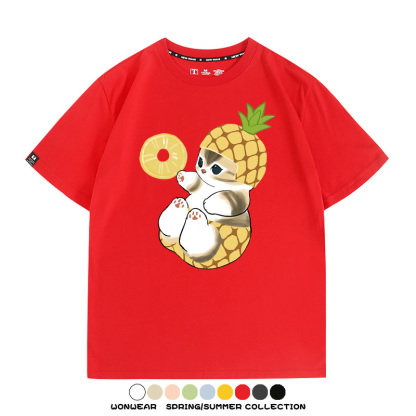菠蘿貓福珊迪二次元情侶裝t恤衫聯名純棉圓領短袖上衣服卡通喵半袖男