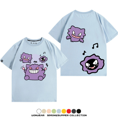 精靈寶可夢卡通可愛Q版耿鬼小精靈周邊情侶短袖夏季男純棉百搭T恤