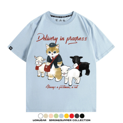 日系郵差員貓貓送快遞 親子情侶裝寬鬆短袖T