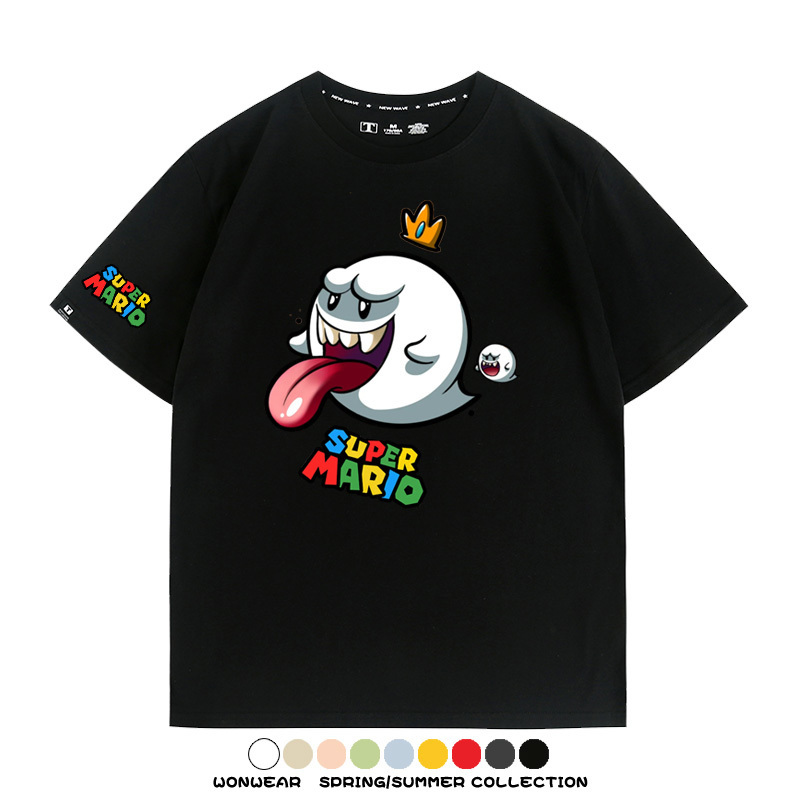 瑪利歐兄弟任天堂周邊短袖游戲卡通蘑菇青少年男寬鬆夏季純棉T恤