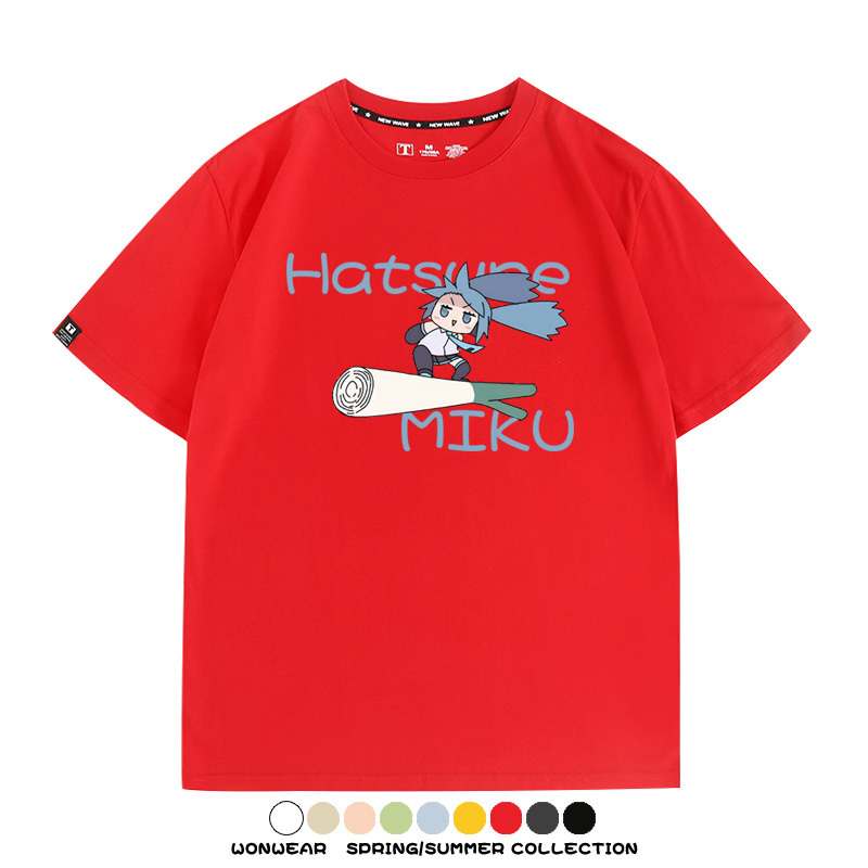 MIKU蔥娘初音未來日系二次元搞怪周邊短袖情侶純棉夏季T恤衫百搭