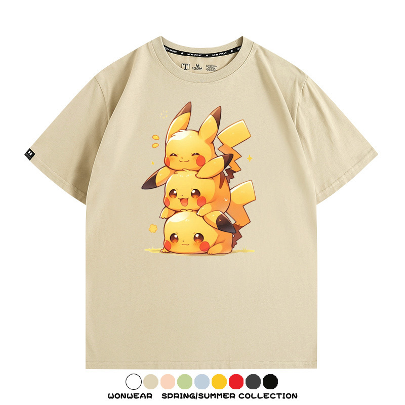 寶可夢皮卡丘可愛疊疊樂 親子情侶裝寬鬆短袖T
