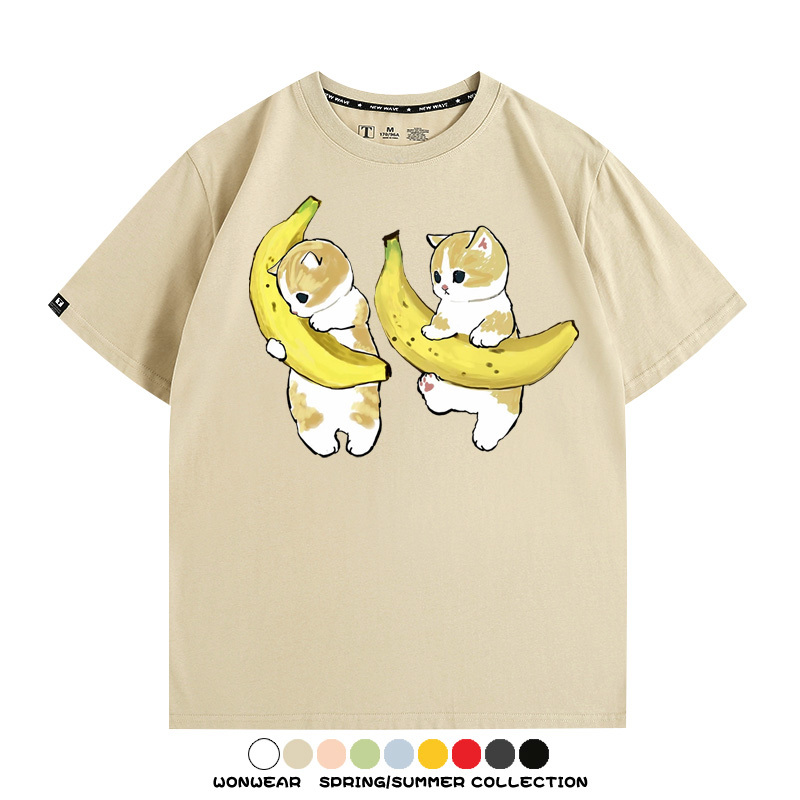 香蕉貓福珊迪情侶裝短袖上衣服日系二次元喵聯名半袖動物半袖男t恤夏