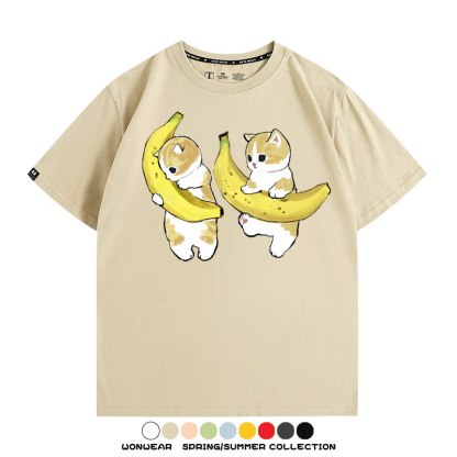香蕉貓福珊迪情侶裝短袖上衣服日系二次元喵聯名半袖動物半袖男t恤夏