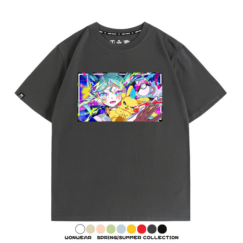 寶可夢皮卡丘聯動V家初音未來miku歌姬周邊短袖純棉T恤上衣夏寬鬆