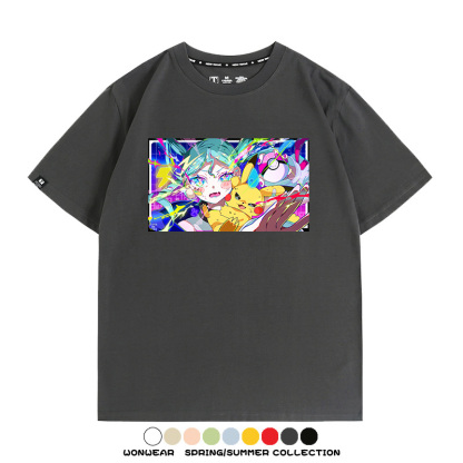 寶可夢皮卡丘聯動V家初音未來miku歌姬周邊短袖純棉T恤上衣夏寬鬆
