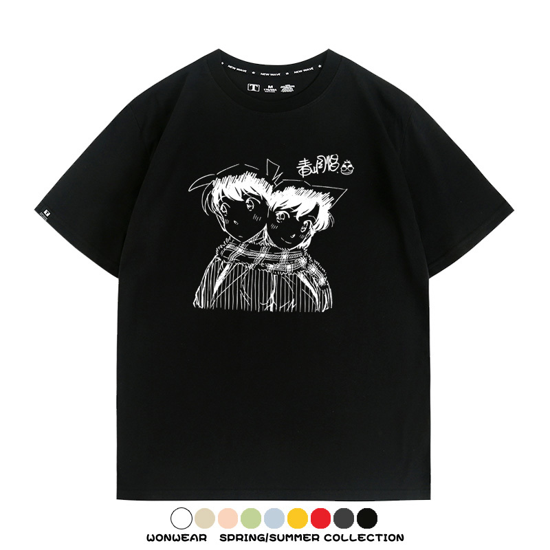 名偵探柯南灰原哀小蘭潮牌情侶原畫聯動周邊短袖夏季純棉T恤寬鬆