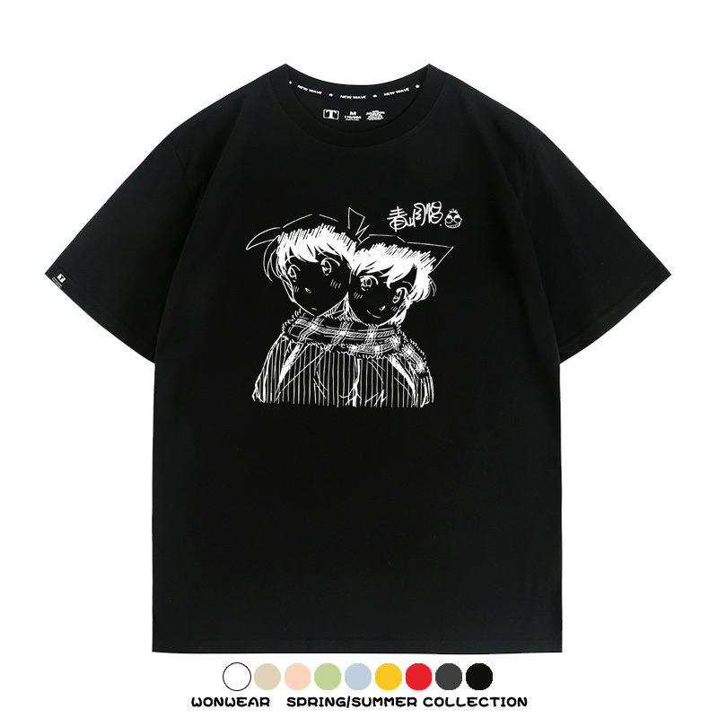 名偵探柯南灰原哀小蘭潮牌情侶原畫聯動周邊短袖夏季純棉T恤寬鬆
