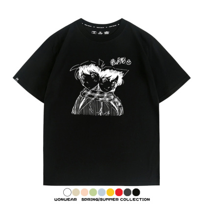 名偵探柯南灰原哀小蘭潮牌情侶原畫聯動周邊短袖夏季純棉T恤寬鬆