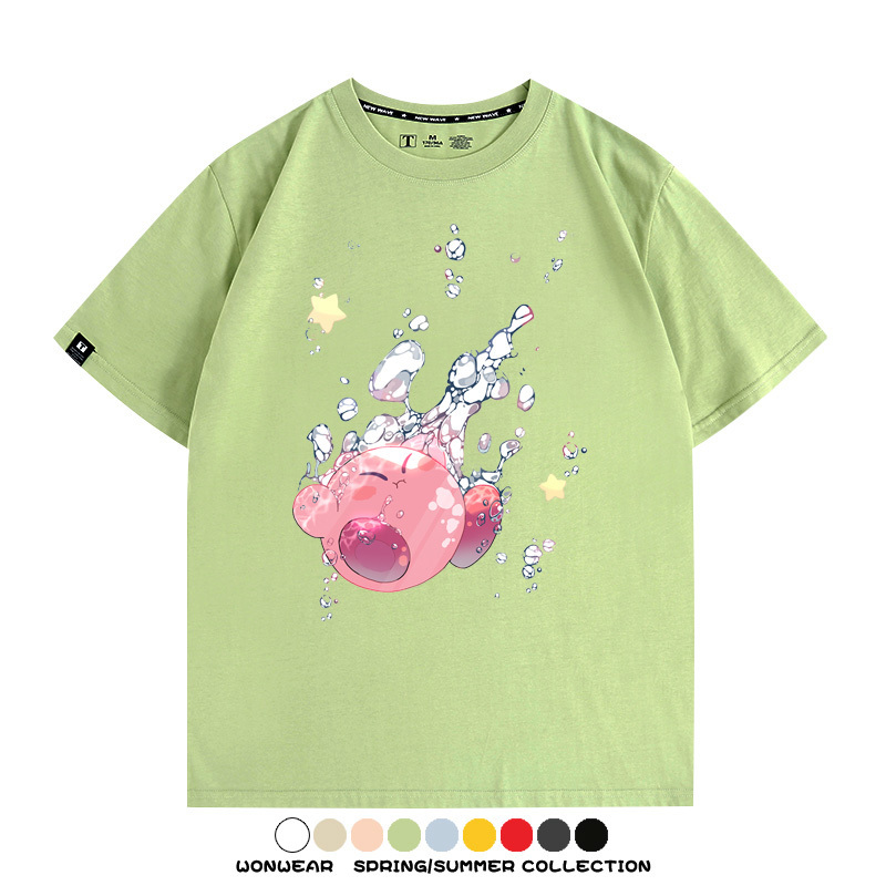 星之卡比任天堂周邊粉色惡魔可愛卡通T恤衫夏季男潮純棉短袖上衣