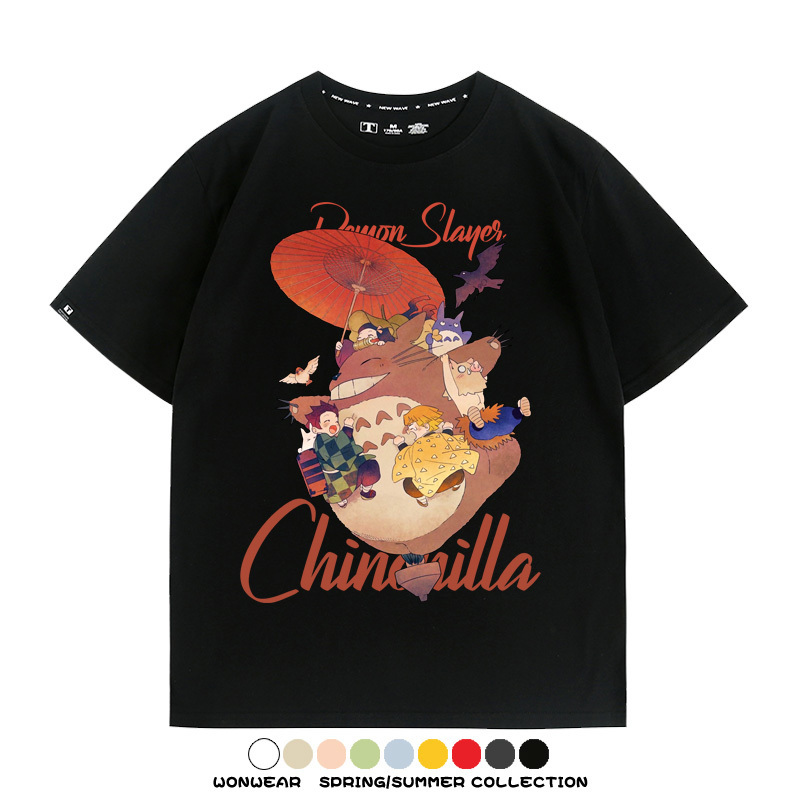 宮崎駿龍貓x鬼滅之刃動漫周邊短袖T恤