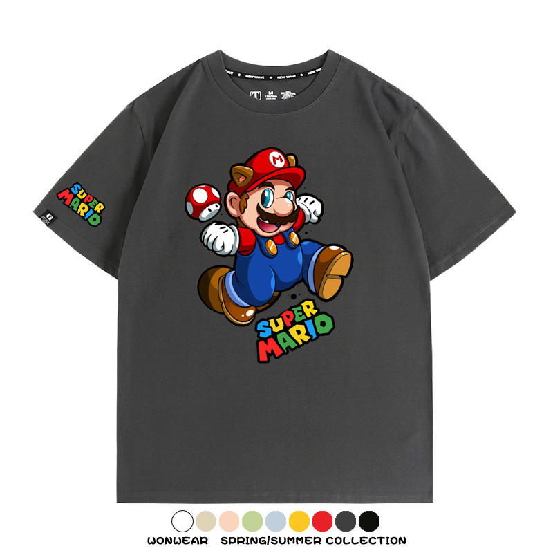 瑪利歐兄弟任天堂周邊短袖游戲卡通蘑菇青少年男寬鬆夏季純棉T恤