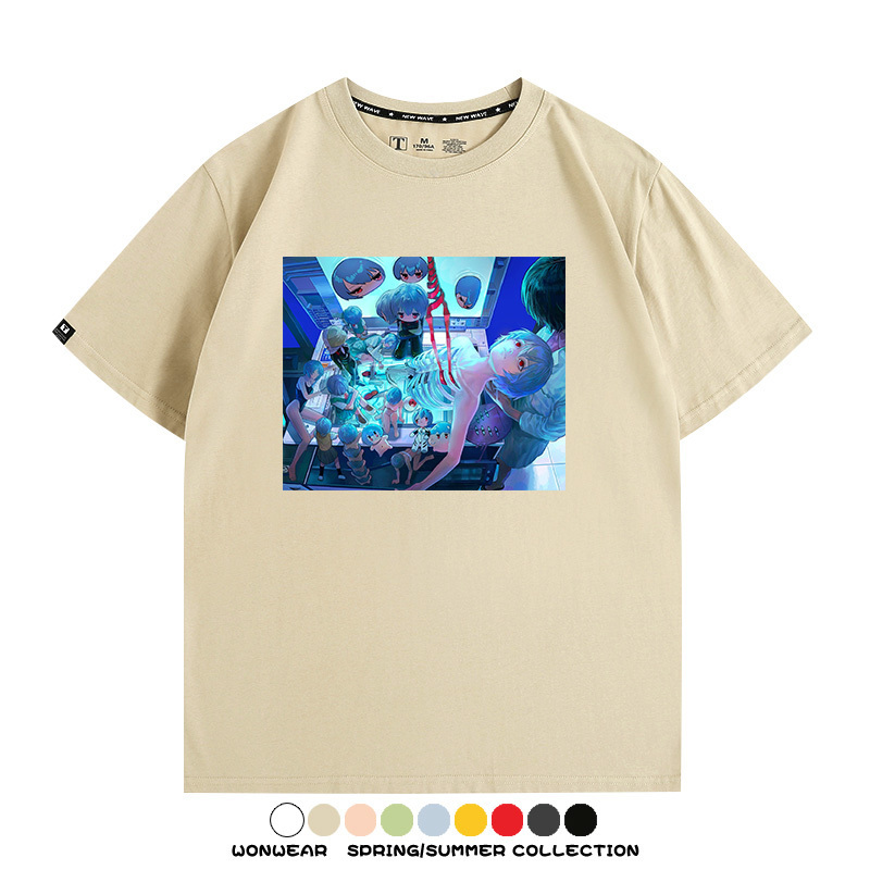 新世紀福音戰士EVA藝術插畫潮牌印花T恤夏季男潮純棉短袖寬鬆上衣