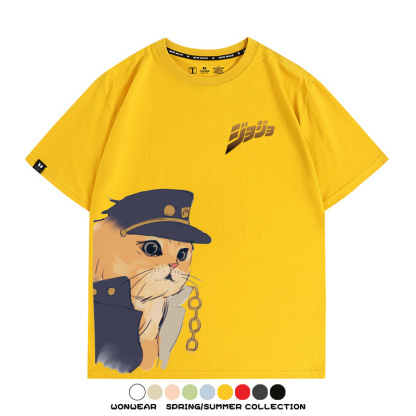 JOJO奇妙冒險聯動網紅嗷嗚貓波仔惡搞動漫短袖t-shirt