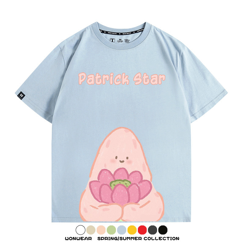 海綿寶寶派大星Q版短袖上衣服佛系好運蓮蓮卡通t恤衫純棉休閒半袖