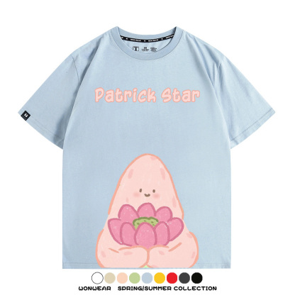 海綿寶寶派大星Q版短袖上衣服佛系好運蓮蓮卡通t恤衫純棉休閒半袖