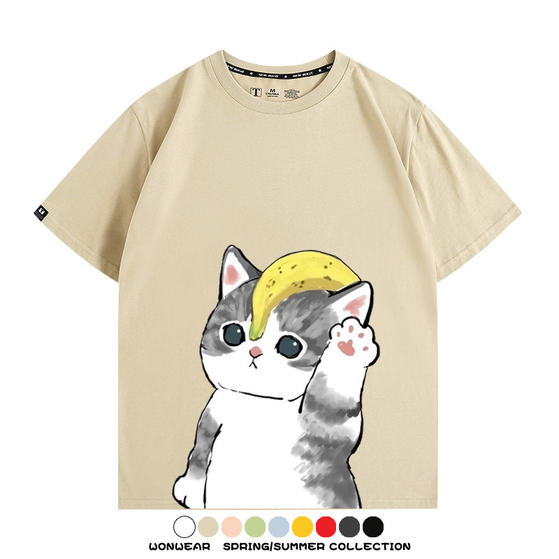香蕉貓福珊迪情侶裝短袖上衣服日系二次元喵聯名半袖動物半袖男t恤夏