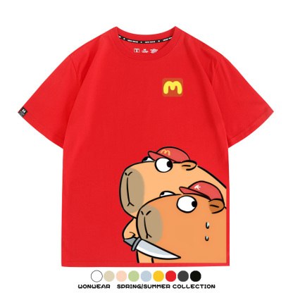 惡搞水豚卡皮巴拉麥門K記卡通聯名周邊短袖T恤衫夏季純棉男潮休閒