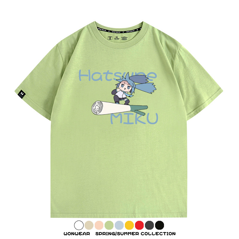 MIKU蔥娘初音未來日系二次元搞怪周邊短袖情侶純棉夏季T恤衫百搭