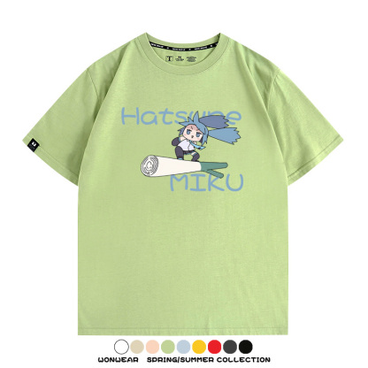 MIKU蔥娘初音未來日系二次元搞怪周邊短袖情侶純棉夏季T恤衫百搭