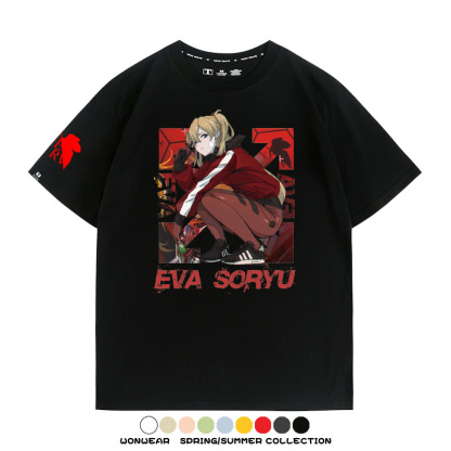 明日香日系潮牌聯名短袖動漫EVA周邊落肩純棉T恤夏青少年情侶上衣