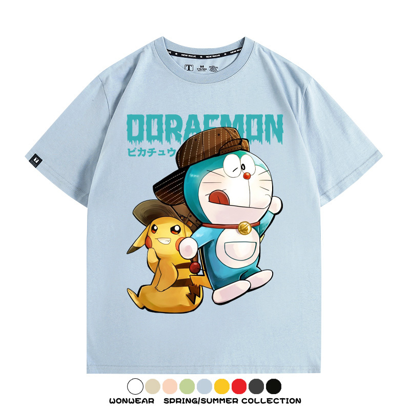 哆啦A夢聯名寶可夢皮卡丘周邊短袖T恤