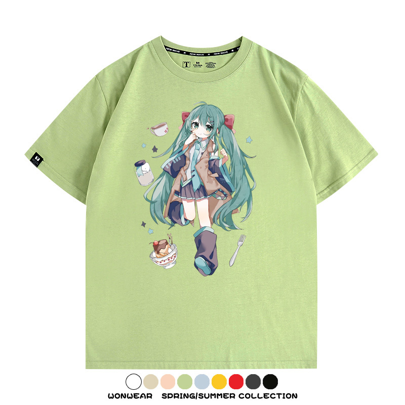 美食MIKU初音未來聯動款情侶短袖上衣純棉T恤衫夏季男潮寬鬆百搭