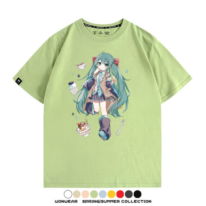 美食MIKU初音未來聯動款情侶短袖上衣純棉T恤衫夏季男潮寬鬆百搭