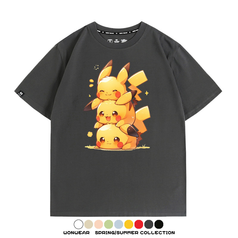 寶可夢皮卡丘可愛疊疊樂 親子情侶裝寬鬆短袖T