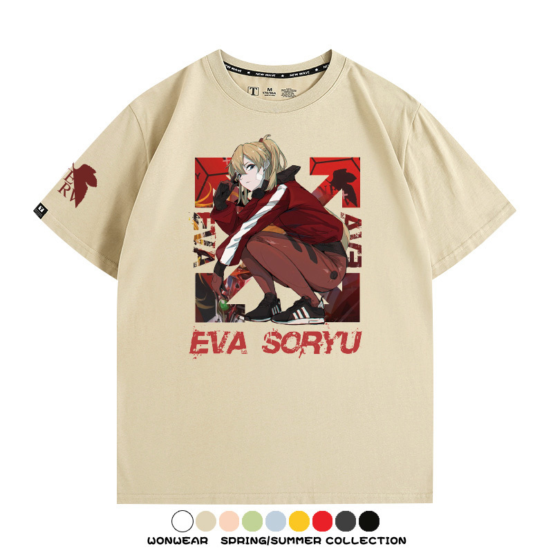 明日香日系潮牌聯名短袖動漫EVA周邊落肩純棉T恤夏青少年情侶上衣