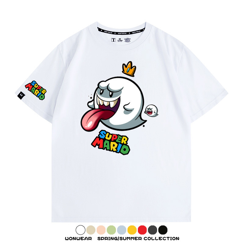 瑪利歐兄弟任天堂周邊短袖游戲卡通蘑菇青少年男寬鬆夏季純棉T恤