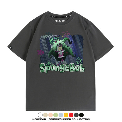 海綿寶寶章魚哥聯名JOJO奇妙冒險 親子情侶裝寬鬆短袖T
