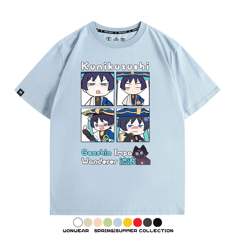 原神遊戲散兵可莉芙寧娜胡桃可愛Q版二次元周邊夏男純棉T恤衫短袖