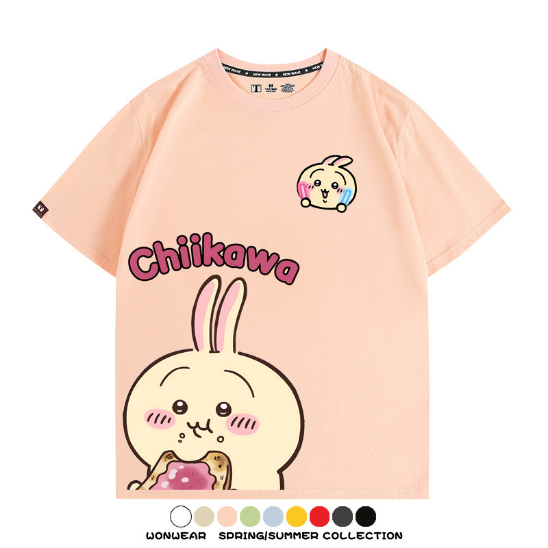 Chiikawa日系萌系吉伊卡哇可愛小八烏薩奇聯名短袖夏男純棉T恤衫