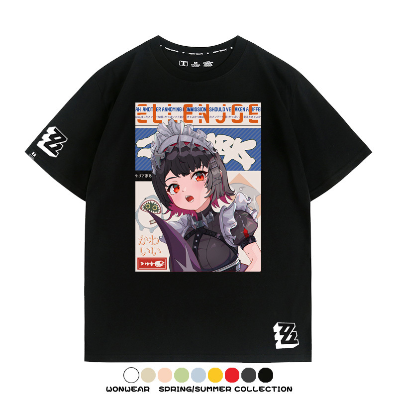絕區零遊戲鯊魚妹艾蓮聯名款短袖夏季青少年男潮純棉寬鬆百搭T恤