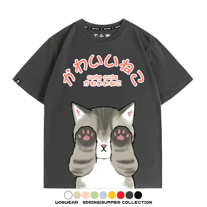 日系印花貓貓復古卡通 親子情侶裝寬鬆短袖T
