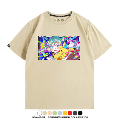 寶可夢皮卡丘聯動V家初音未來miku歌姬周邊短袖純棉T恤上衣夏寬鬆