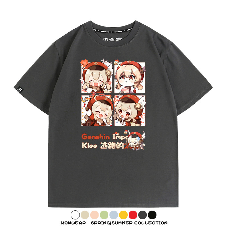 原神遊戲散兵可莉芙寧娜胡桃可愛Q版二次元周邊夏男純棉T恤衫短袖