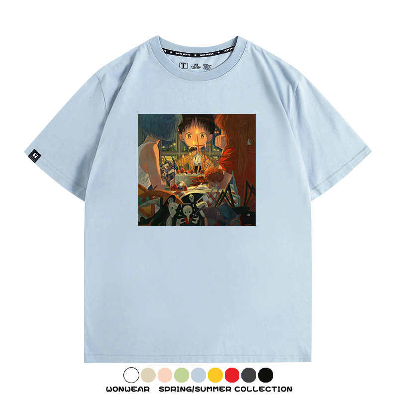 新世紀福音戰士EVA藝術插畫潮牌印花T恤夏季男潮純棉短袖寬鬆上衣