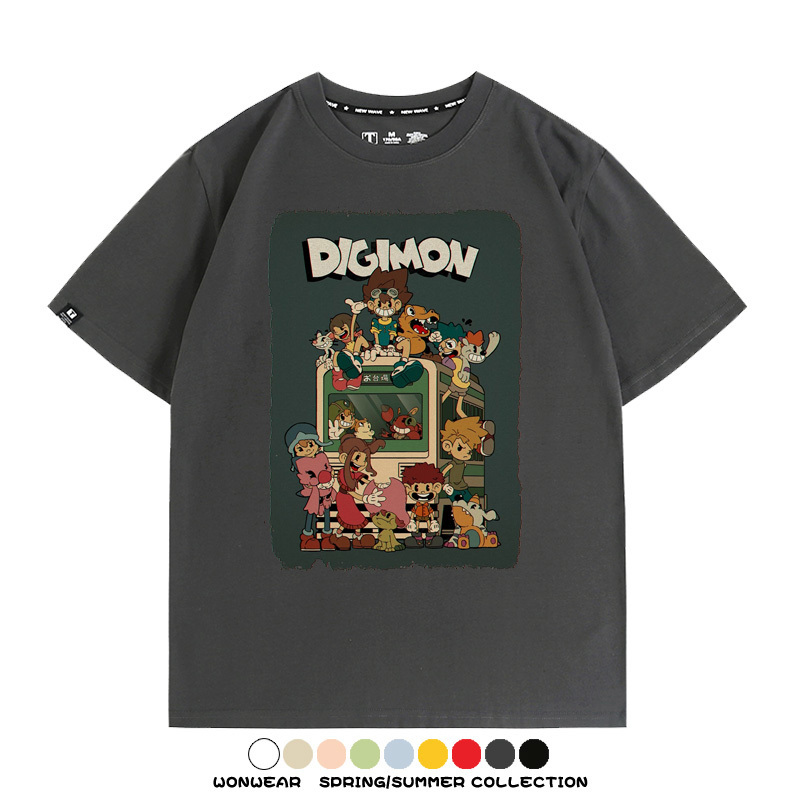 數碼寶貝動漫卡通童年復古周邊上衣純棉短袖T恤衫夏季男寬鬆百搭