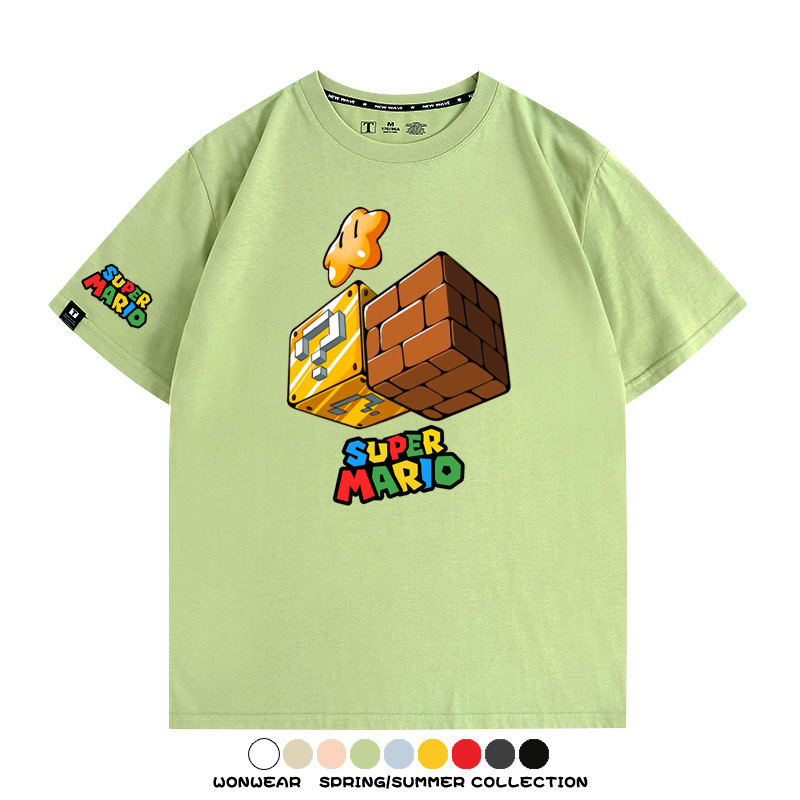 瑪利歐兄弟任天堂周邊短袖游戲卡通蘑菇青少年男寬鬆夏季純棉T恤