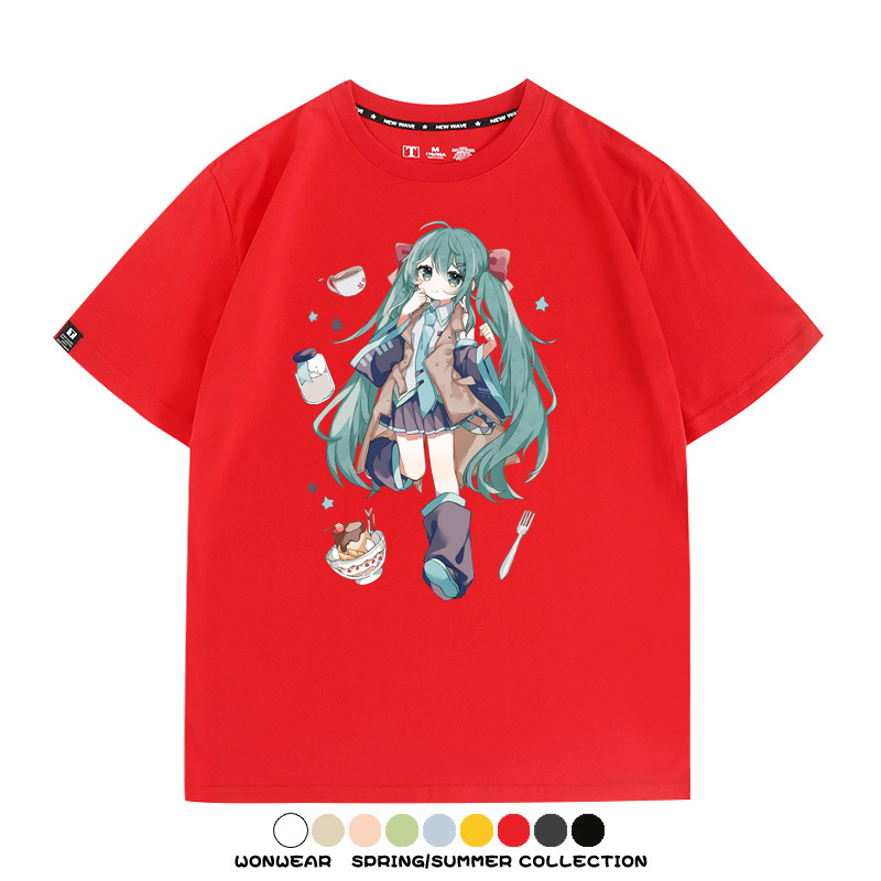 美食MIKU初音未來聯動款情侶短袖上衣純棉T恤衫夏季男潮寬鬆百搭