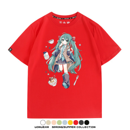 美食MIKU初音未來聯動款情侶短袖上衣純棉T恤衫夏季男潮寬鬆百搭