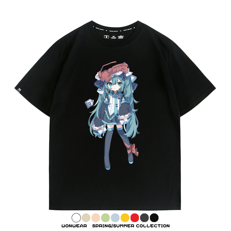 美食MIKU初音未來聯動款情侶短袖上衣純棉T恤衫夏季男潮寬鬆百搭