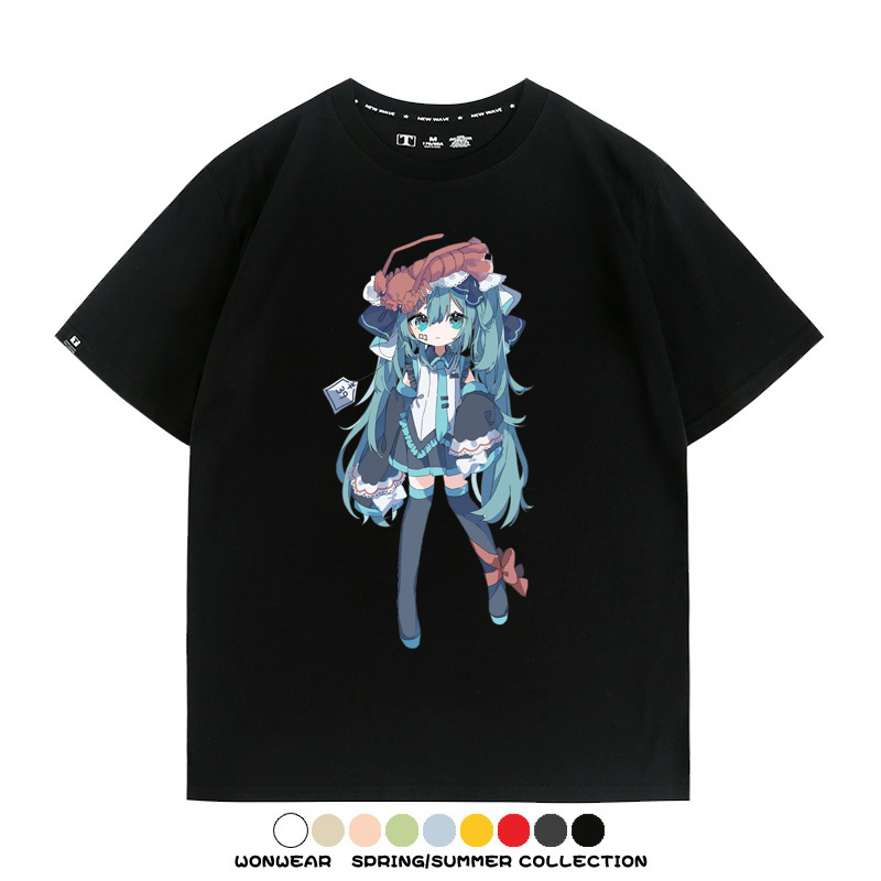 美食MIKU初音未來聯動款情侶短袖上衣純棉T恤衫夏季男潮寬鬆百搭