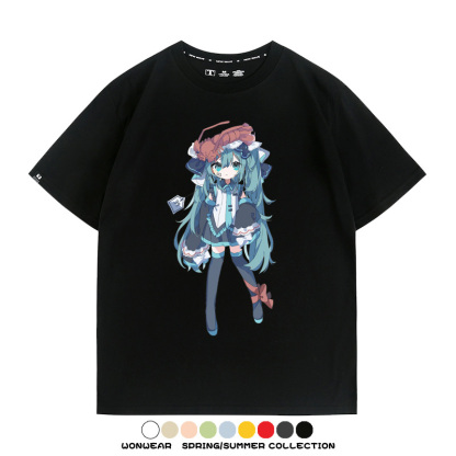 美食MIKU初音未來聯動款情侶短袖上衣純棉T恤衫夏季男潮寬鬆百搭