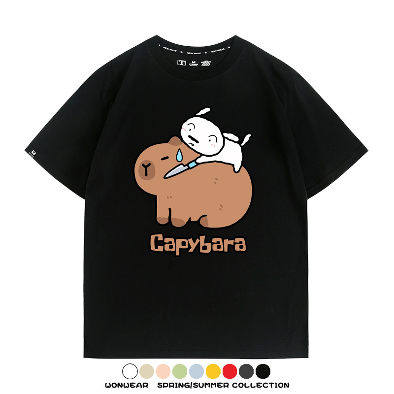 蠟筆小新卡皮巴拉水豚 親子情侶裝寬鬆短袖T